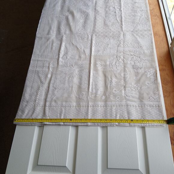 Artex Heritage Lace Tablecloth 96" x 60" ecru cream Vintage MCM polyester woven - Picture 9 of 13